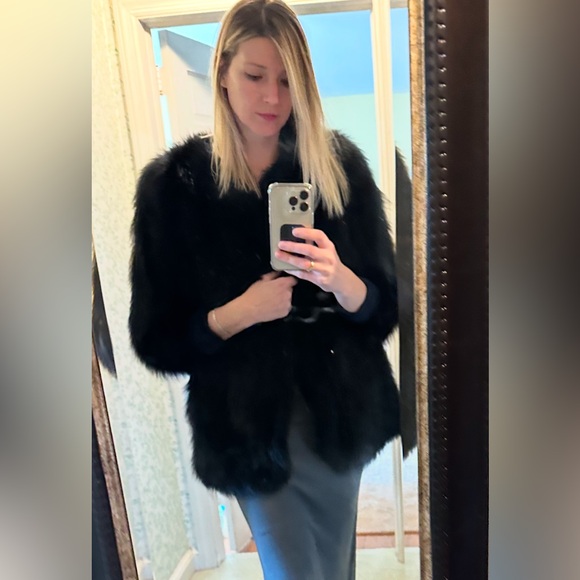 Theory Black Teddy Jacket Natural Blue Fox size M - Picture 11 of 12